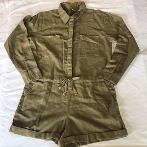 Aerie Romper Long Sleeve Shorts Olive Sz S NWT